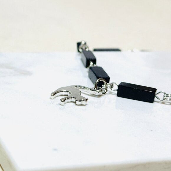 Dark Blue Goldstone Short Necklace w/ Silver Cute Slim Cat Pendant - Picture 6 of 14